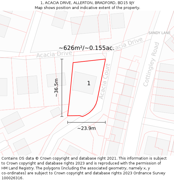 1, ACACIA DRIVE, ALLERTON, BRADFORD, BD15 9JY: Plot and title map