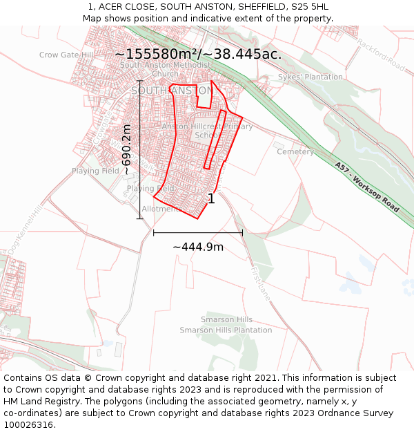 1, ACER CLOSE, SOUTH ANSTON, SHEFFIELD, S25 5HL: Plot and title map