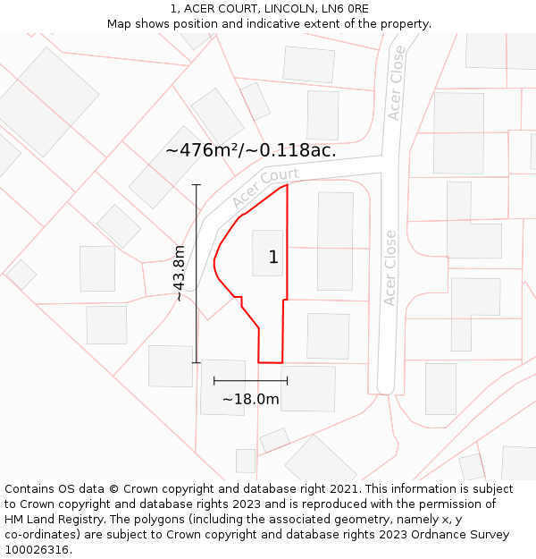 1, ACER COURT, LINCOLN, LN6 0RE: Plot and title map