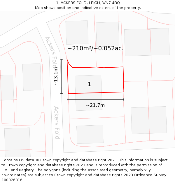 1, ACKERS FOLD, LEIGH, WN7 4BQ: Plot and title map