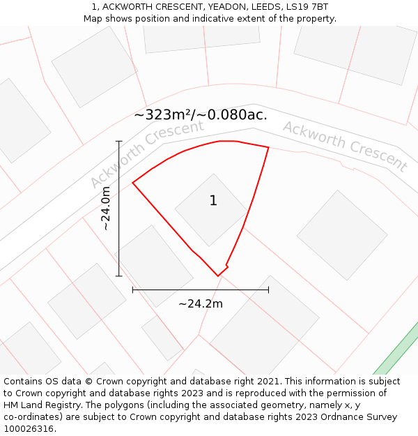 1, ACKWORTH CRESCENT, YEADON, LEEDS, LS19 7BT: Plot and title map