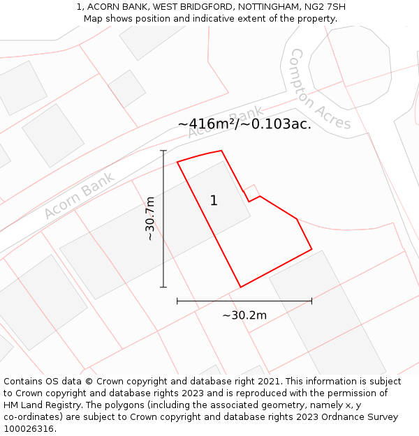 1, ACORN BANK, WEST BRIDGFORD, NOTTINGHAM, NG2 7SH: Plot and title map