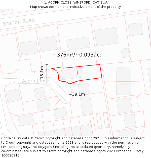 1, ACORN CLOSE, WINSFORD, CW7 3UA: Plot and title map