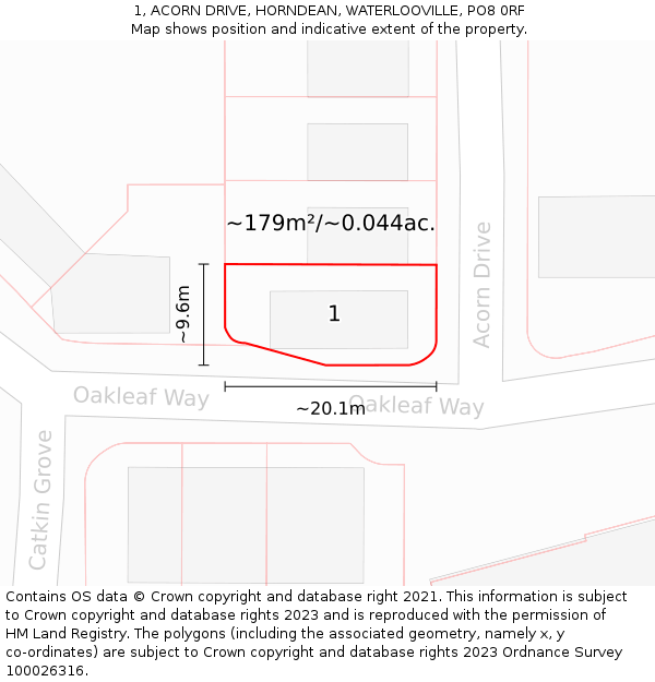 1, ACORN DRIVE, HORNDEAN, WATERLOOVILLE, PO8 0RF: Plot and title map