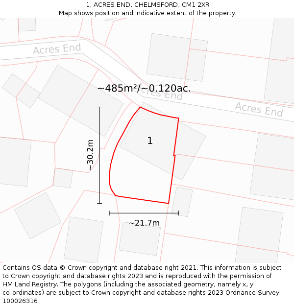 1, ACRES END, CHELMSFORD, CM1 2XR: Plot and title map