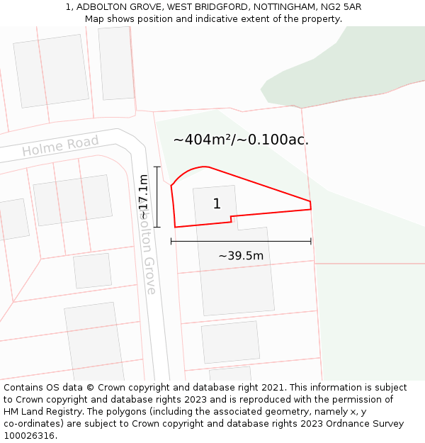 1, ADBOLTON GROVE, WEST BRIDGFORD, NOTTINGHAM, NG2 5AR: Plot and title map