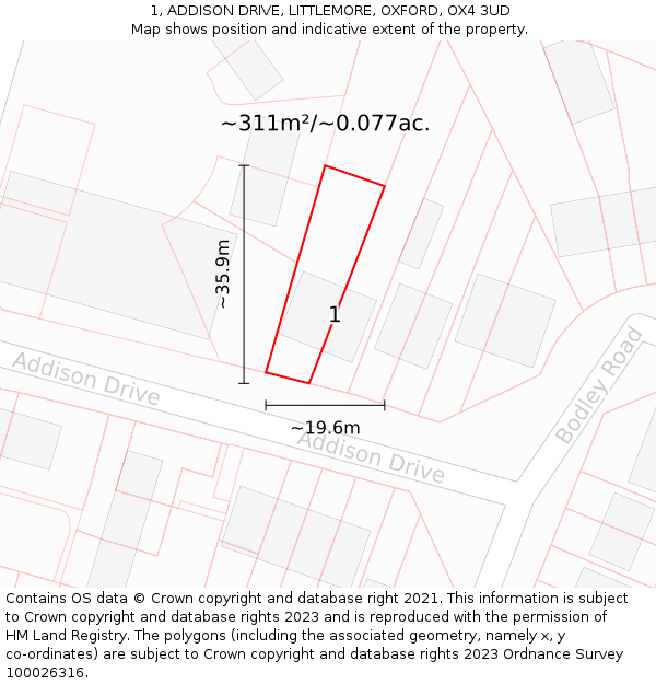 1, ADDISON DRIVE, LITTLEMORE, OXFORD, OX4 3UD: Plot and title map