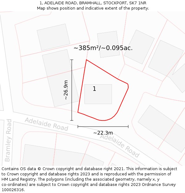 1, ADELAIDE ROAD, BRAMHALL, STOCKPORT, SK7 1NR: Plot and title map