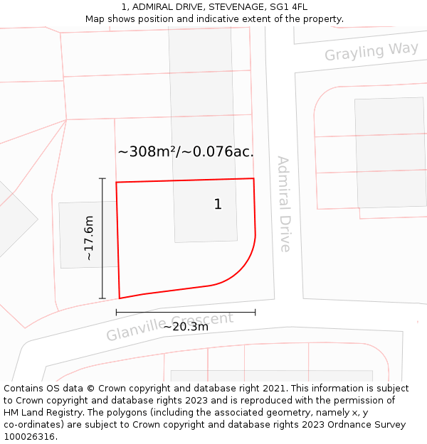 1, ADMIRAL DRIVE, STEVENAGE, SG1 4FL: Plot and title map