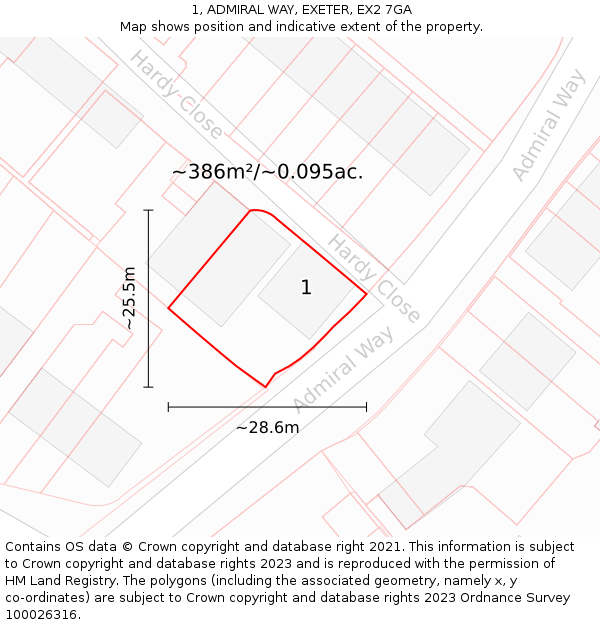 1, ADMIRAL WAY, EXETER, EX2 7GA: Plot and title map