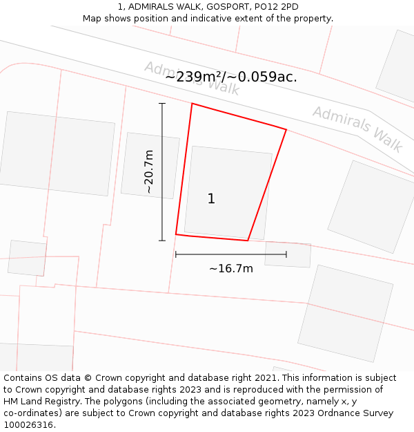 1, ADMIRALS WALK, GOSPORT, PO12 2PD: Plot and title map