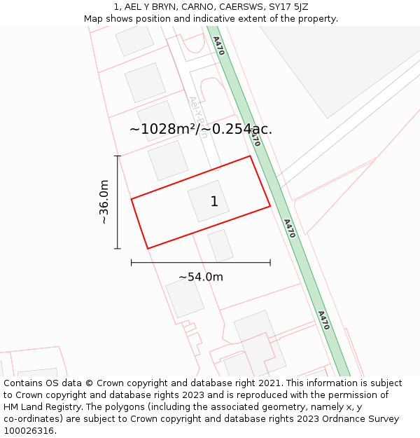 1, AEL Y BRYN, CARNO, CAERSWS, SY17 5JZ: Plot and title map