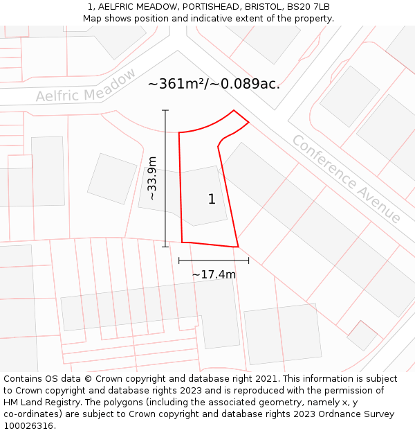 1, AELFRIC MEADOW, PORTISHEAD, BRISTOL, BS20 7LB: Plot and title map