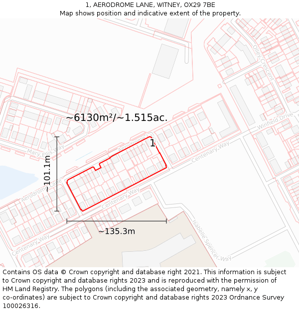 1, AERODROME LANE, WITNEY, OX29 7BE: Plot and title map