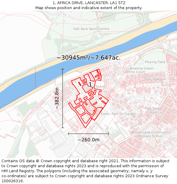 1, AFRICA DRIVE, LANCASTER, LA1 5TZ: Plot and title map