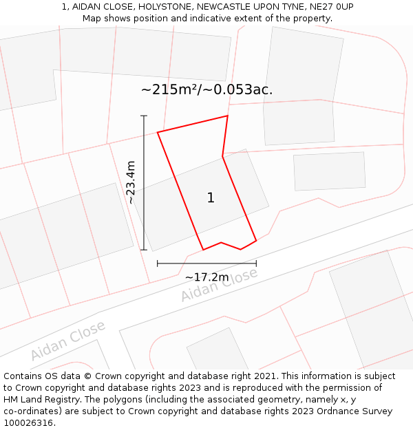 1, AIDAN CLOSE, HOLYSTONE, NEWCASTLE UPON TYNE, NE27 0UP: Plot and title map