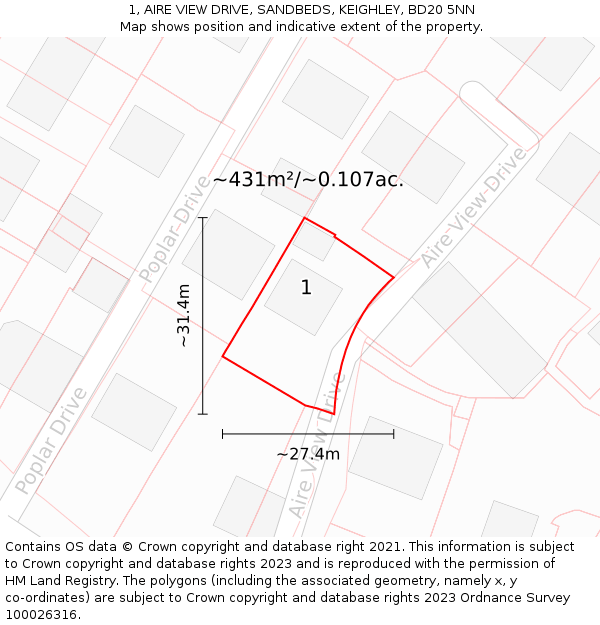 1, AIRE VIEW DRIVE, SANDBEDS, KEIGHLEY, BD20 5NN: Plot and title map
