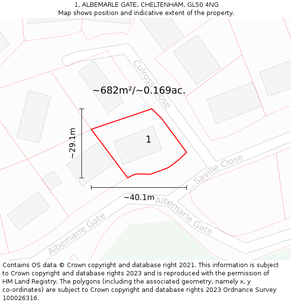 1, ALBEMARLE GATE, CHELTENHAM, GL50 4NG: Plot and title map