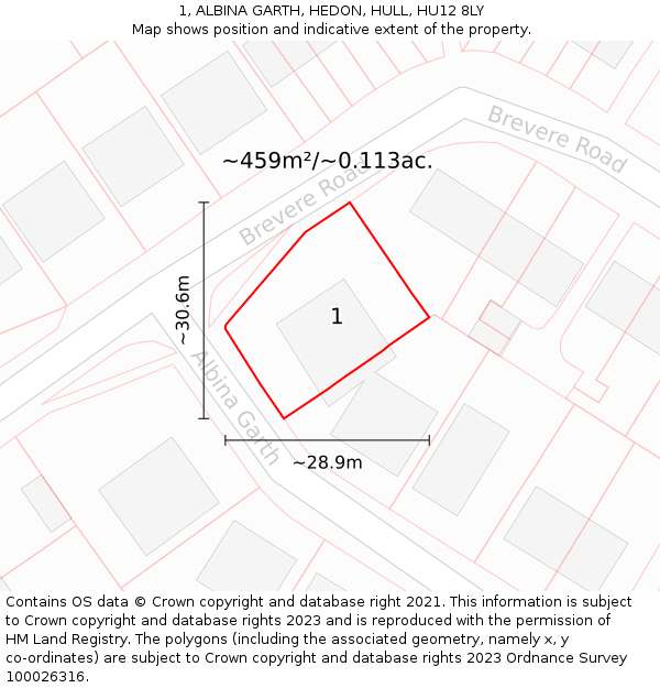 1, ALBINA GARTH, HEDON, HULL, HU12 8LY: Plot and title map