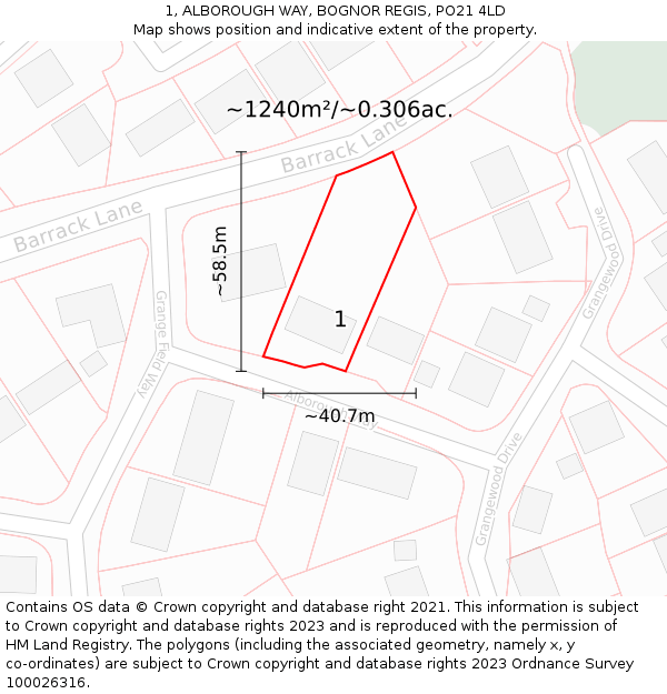 1, ALBOROUGH WAY, BOGNOR REGIS, PO21 4LD: Plot and title map