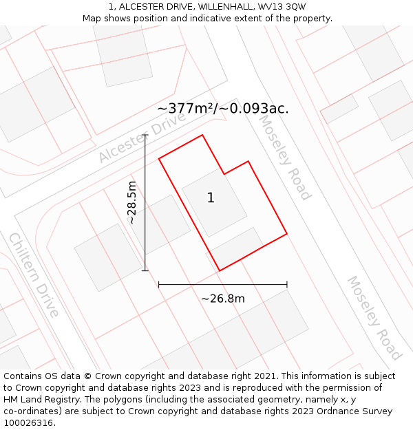 1, ALCESTER DRIVE, WILLENHALL, WV13 3QW: Plot and title map