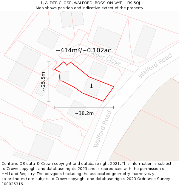 1, ALDER CLOSE, WALFORD, ROSS-ON-WYE, HR9 5QJ: Plot and title map