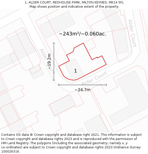 1, ALDER COURT, REDHOUSE PARK, MILTON KEYNES, MK14 5FL: Plot and title map