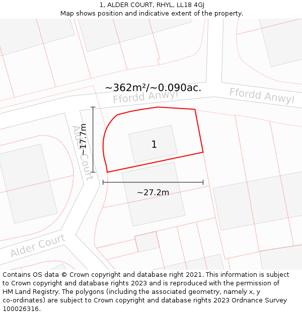 1, ALDER COURT, RHYL, LL18 4GJ: Plot and title map