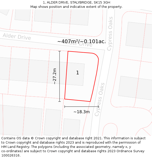 1, ALDER DRIVE, STALYBRIDGE, SK15 3GH: Plot and title map