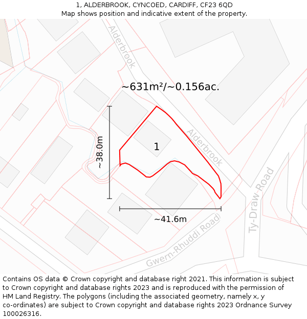 1, ALDERBROOK, CYNCOED, CARDIFF, CF23 6QD: Plot and title map