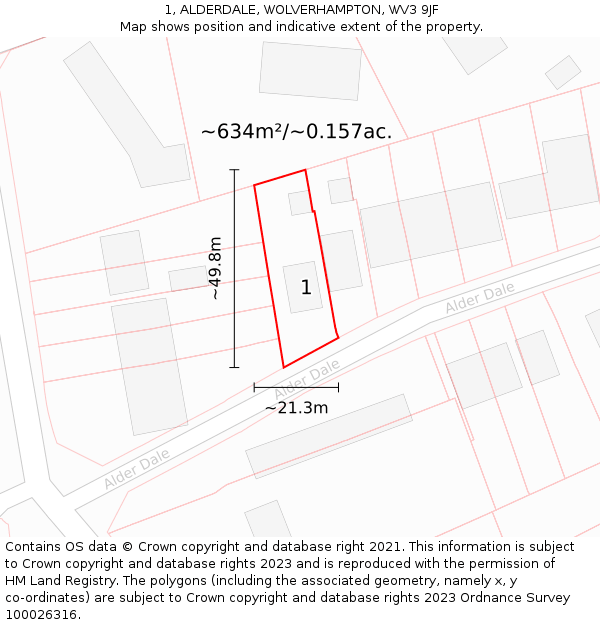 1, ALDERDALE, WOLVERHAMPTON, WV3 9JF: Plot and title map