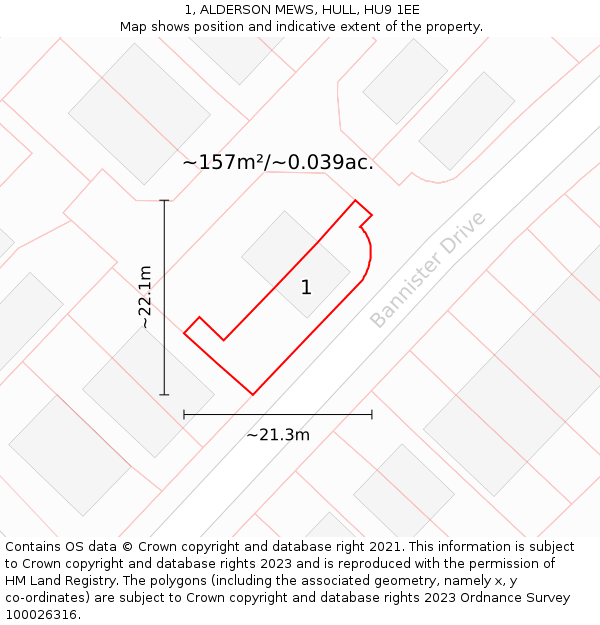 1, ALDERSON MEWS, HULL, HU9 1EE: Plot and title map