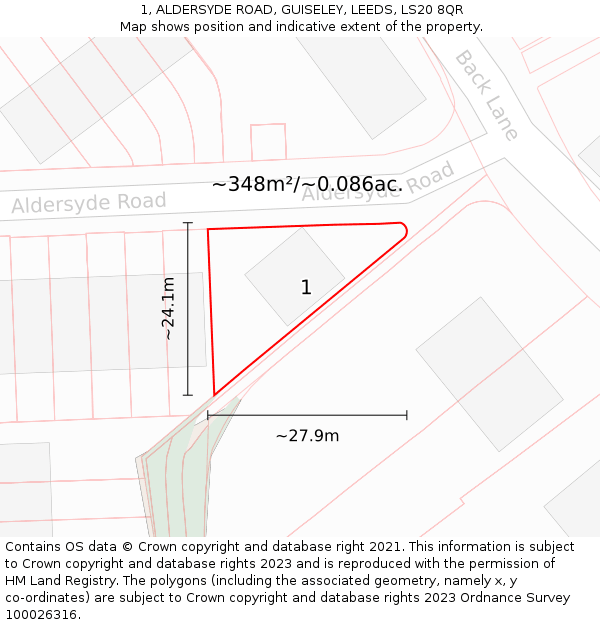 1, ALDERSYDE ROAD, GUISELEY, LEEDS, LS20 8QR: Plot and title map