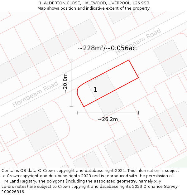 1, ALDERTON CLOSE, HALEWOOD, LIVERPOOL, L26 9SB: Plot and title map