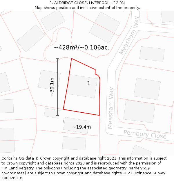 1, ALDRIDGE CLOSE, LIVERPOOL, L12 0NJ: Plot and title map