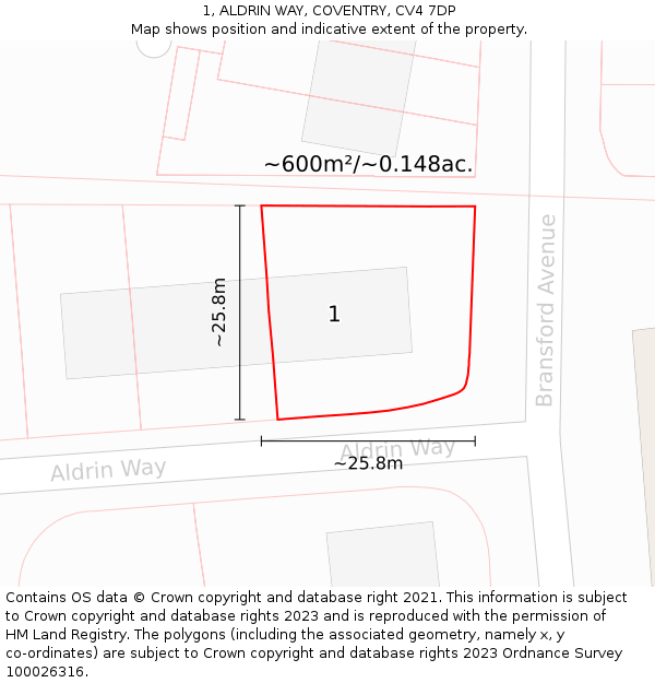 1, ALDRIN WAY, COVENTRY, CV4 7DP: Plot and title map