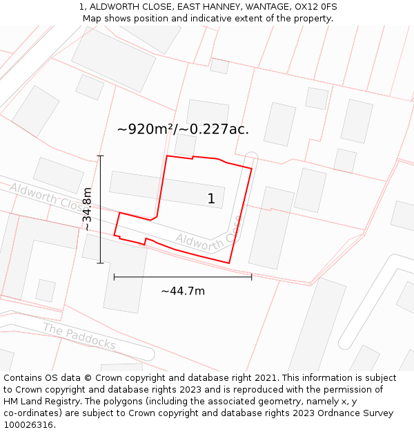 1, ALDWORTH CLOSE, EAST HANNEY, WANTAGE, OX12 0FS: Plot and title map