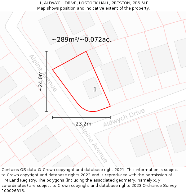 1, ALDWYCH DRIVE, LOSTOCK HALL, PRESTON, PR5 5LF: Plot and title map