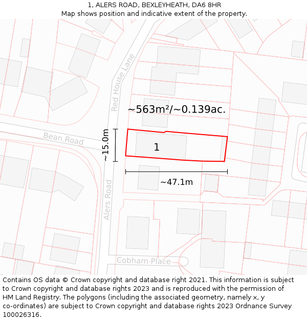 1, ALERS ROAD, BEXLEYHEATH, DA6 8HR: Plot and title map