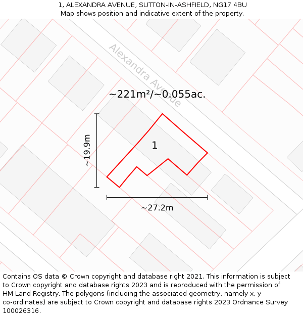 1, ALEXANDRA AVENUE, SUTTON-IN-ASHFIELD, NG17 4BU: Plot and title map