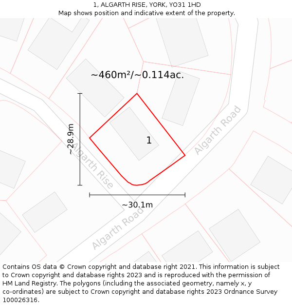 1, ALGARTH RISE, YORK, YO31 1HD: Plot and title map