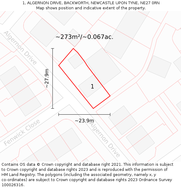 1, ALGERNON DRIVE, BACKWORTH, NEWCASTLE UPON TYNE, NE27 0RN: Plot and title map