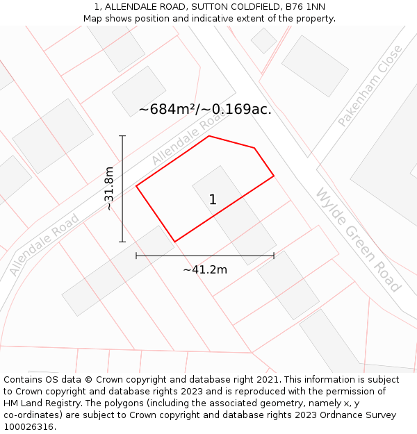 1, ALLENDALE ROAD, SUTTON COLDFIELD, B76 1NN: Plot and title map