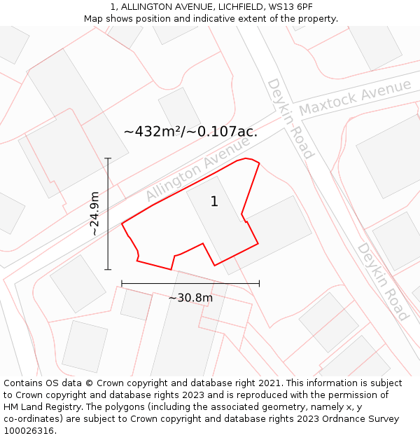 1, ALLINGTON AVENUE, LICHFIELD, WS13 6PF: Plot and title map