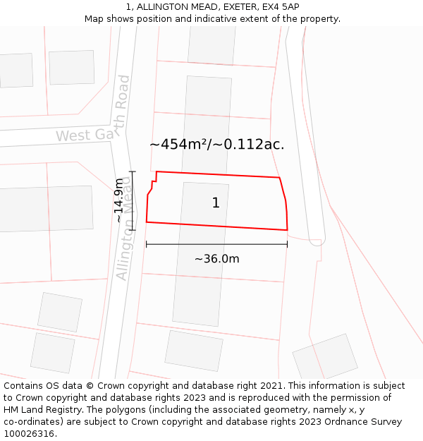 1, ALLINGTON MEAD, EXETER, EX4 5AP: Plot and title map