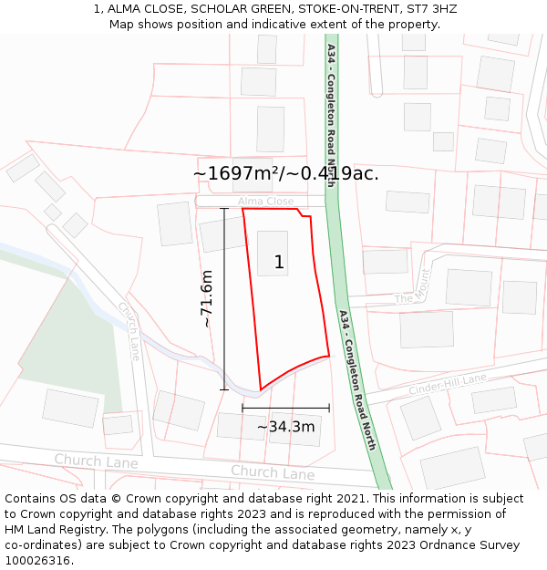 1, ALMA CLOSE, SCHOLAR GREEN, STOKE-ON-TRENT, ST7 3HZ: Plot and title map