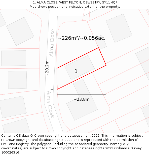 1, ALMA CLOSE, WEST FELTON, OSWESTRY, SY11 4QF: Plot and title map