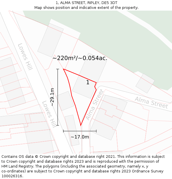 1, ALMA STREET, RIPLEY, DE5 3DT: Plot and title map