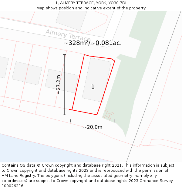 1, ALMERY TERRACE, YORK, YO30 7DL: Plot and title map
