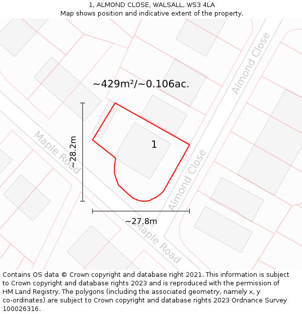 1, ALMOND CLOSE, WALSALL, WS3 4LA: Plot and title map